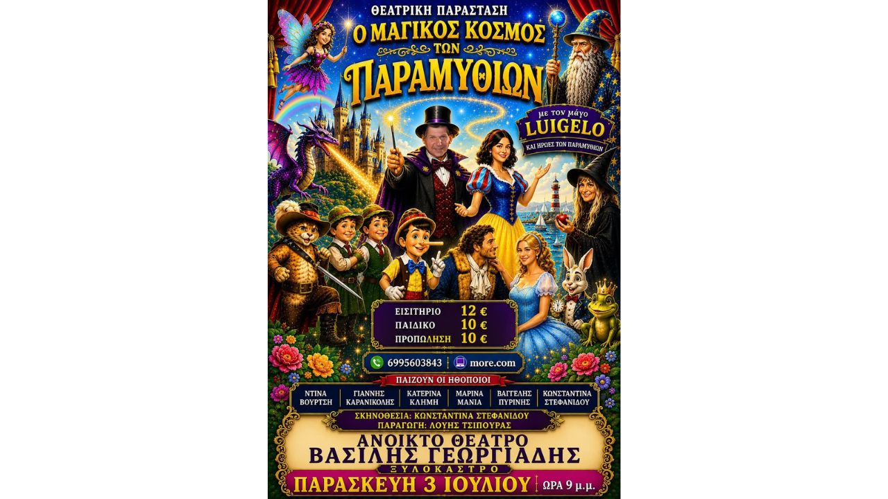Η θεατρική παράσταση «Ο Μαγικός Κόσμος των Παραμυθιών» έρχεται στο Ξυλόκαστρο!