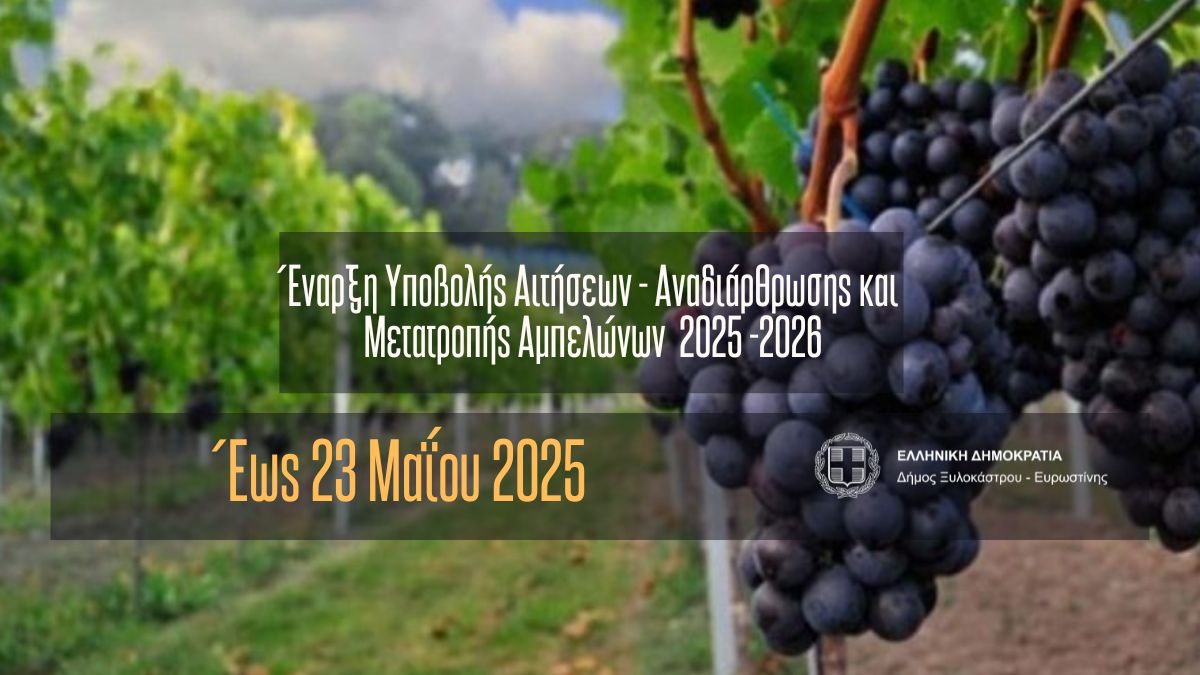 Έναρξη Υποβολής Αιτήσεων - Αναδιάρθρωσης και Μετατροπής Αμπελώνων  2025 -2026